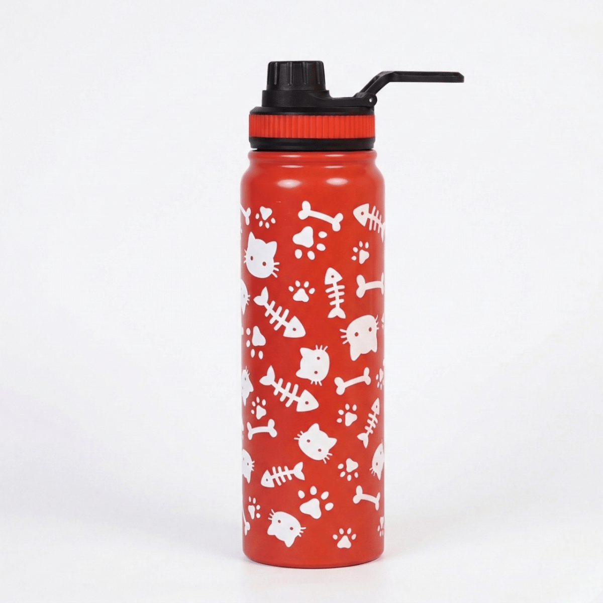 Cute Cat Print Stainless Steel Water Bottle - Memories InsiteCUTE CAT PRINT WATER BOTTLE RED 600 ML